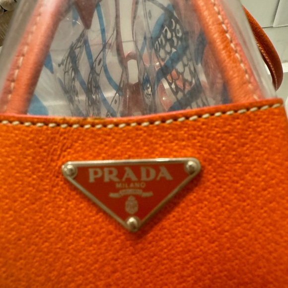 PRADA orange /clear top handle bag with original strap - Picture 4 of 9